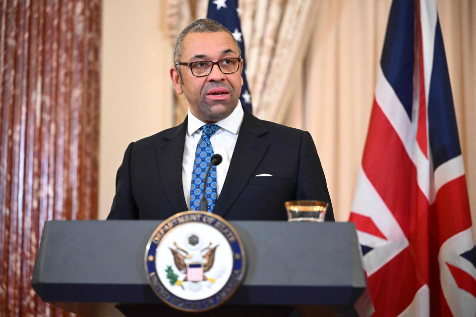 Britains Foreign Secretary James Cleverly speaks during a joint press conference with US Secretary of State Antony Blinken in the State Departments Benjamin Franklin Room in Washington, DC on January 17, 2023. (Mandel Ngan / AFP - Getty Images)