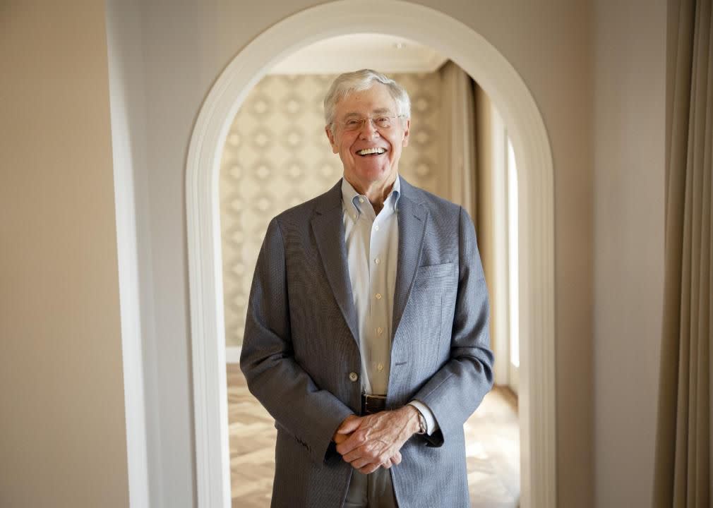 26. Charles Koch (tie) | Net worth: $46.4 billion - Source of wealth: Koch Industries - Age: 85 - Country/territory: United States | The fortune of Charles Koch lies in Koch Industries, a diversified private company with holdings in chemicals and pipelines. His father, Fred Koch, started the business in the oil and gasoline industry, and Charles Koch now owns a 42% stake in the business. His brother David, who died in 2019, held a similarly sized share now held by his widow Julia and their children. (The Washington Post/Getty Images)