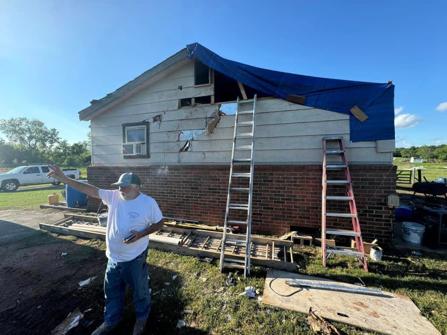 Damage to Jimmy Macon's Luther home {KFOR}.