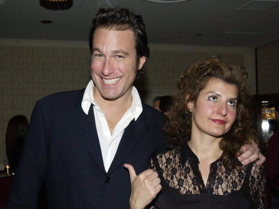 John Corbett and Nia Vardalos promoting My Big Fat Greek Wedding" in 2002.