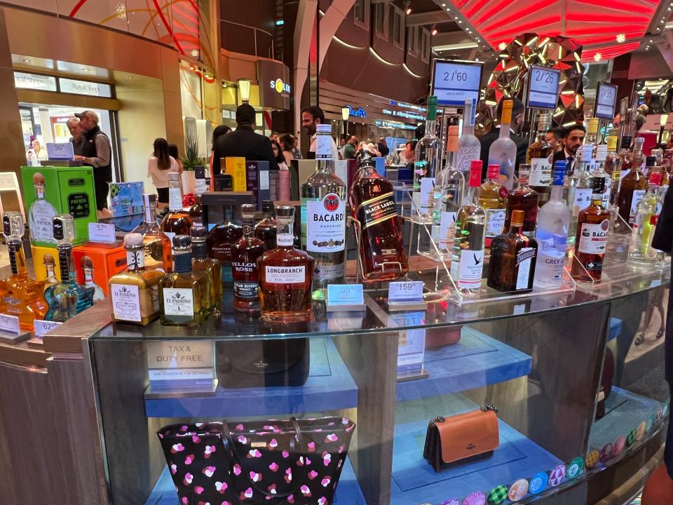 alcohol section of duty-free store on cruise ship
