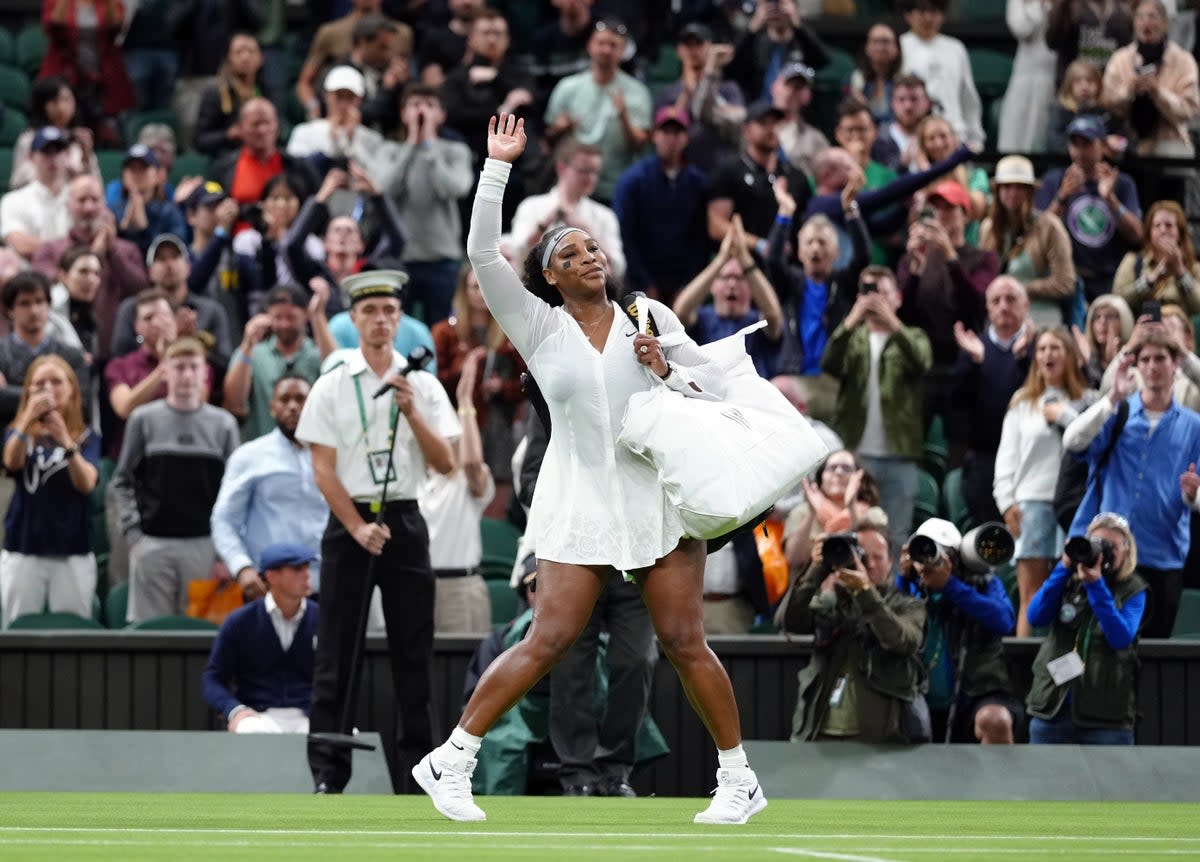 Serena Williams waves goodbye after her exit from this year’s Wimbledon (John Walton/PA Images). (PA Wire)