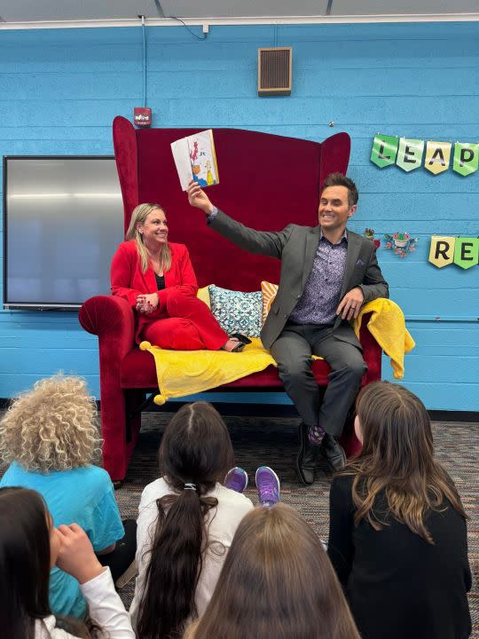 FOX21 News Morning Crew reading at Taylor Elementary School for Read Across America