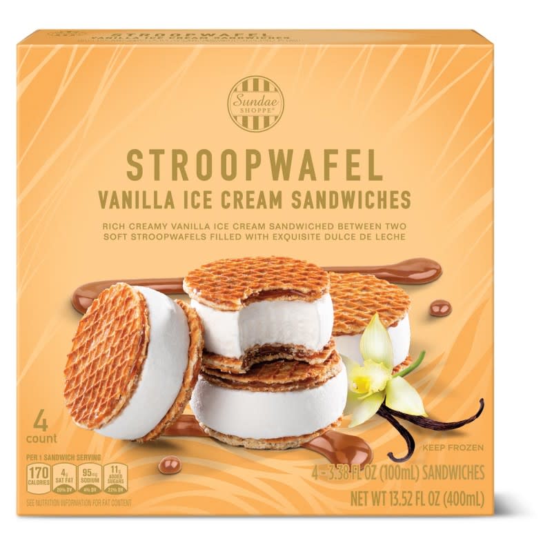 Sundae Shoppe Vanilla Stroopwafel Ice Cream Sandwiches<p>Aldi</p>