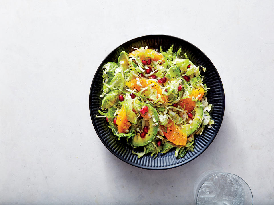 Pomegranate, Avocado, and Citrus Brussels Sprouts Salad