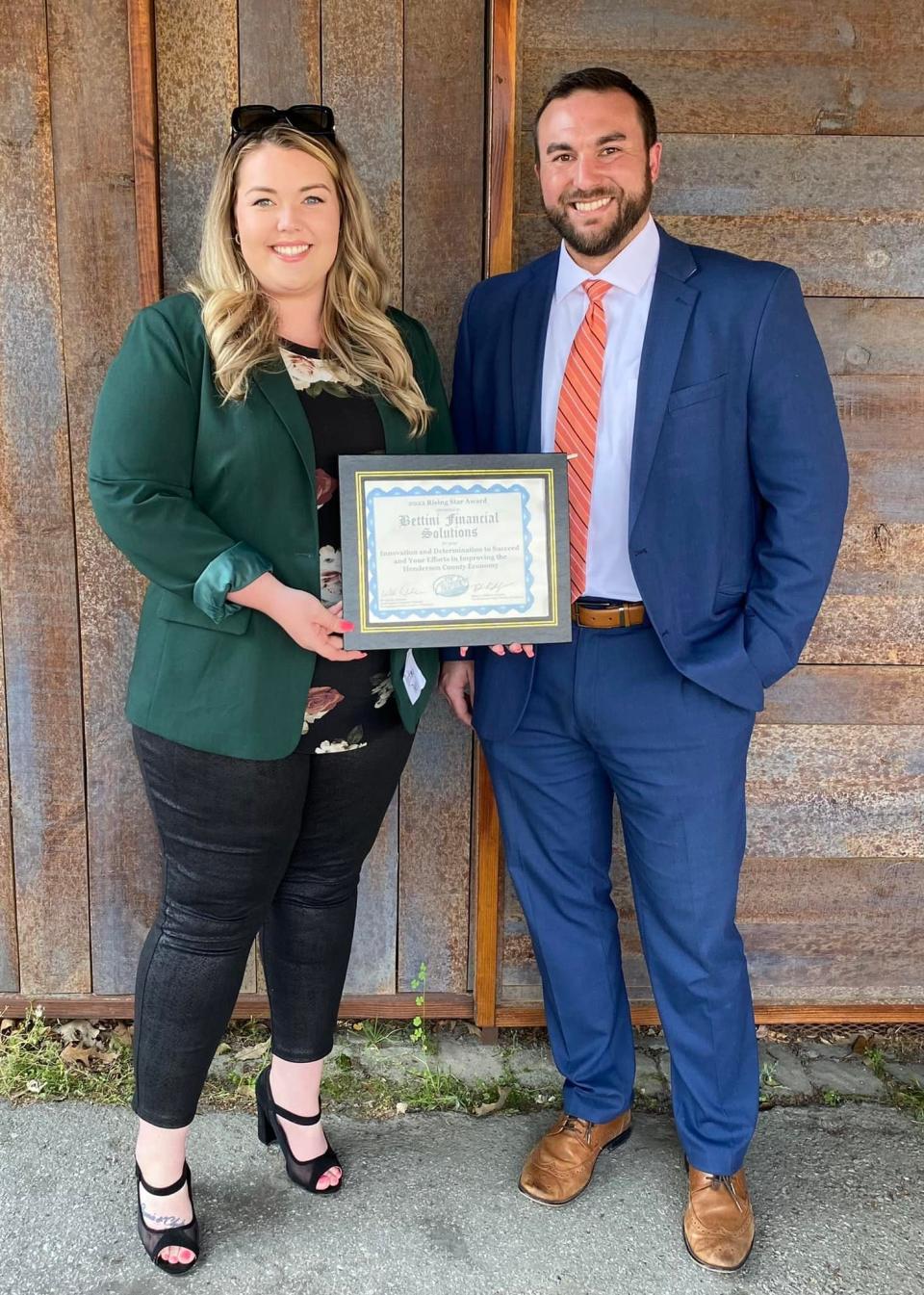 Bettini Financial recently won a Rising Star award at the Henderson County Chamber of Commerce's annual Blue Ridge Business Growth Awards.