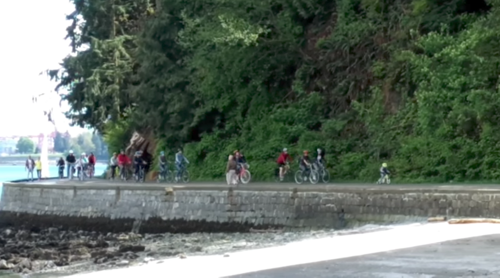 Traffic on Vancouver's sea wall. Video still from YouTube