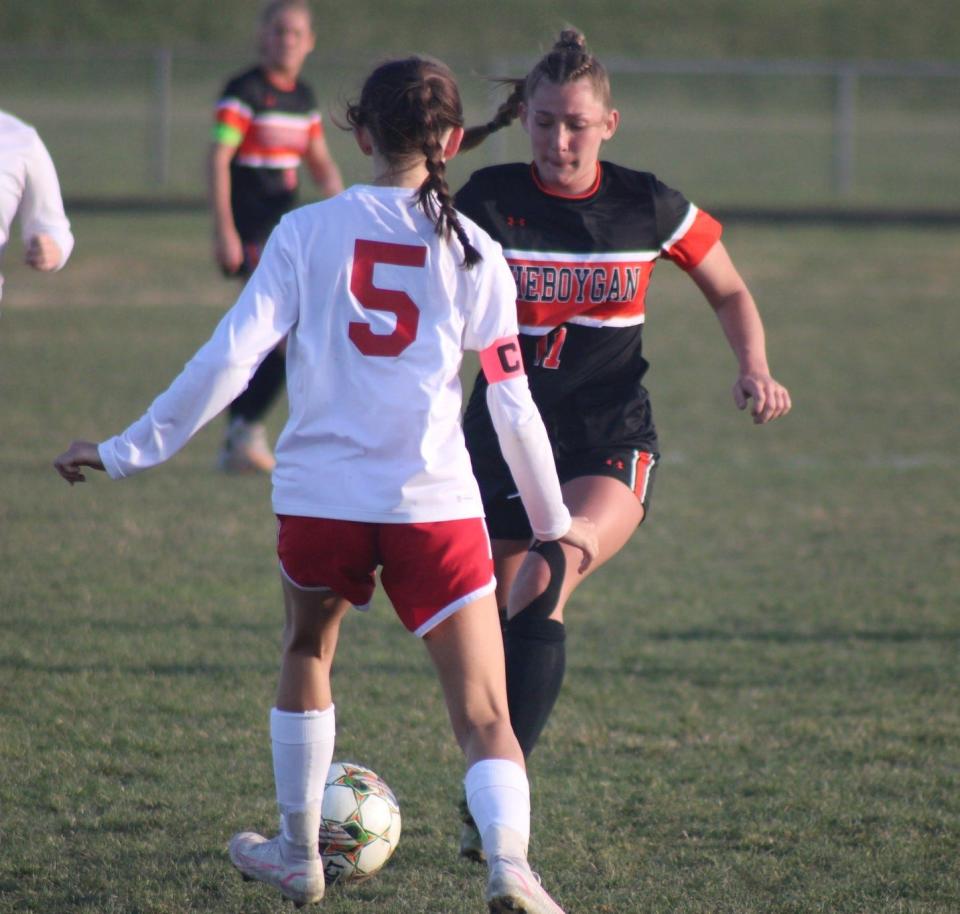 Sophomore Jaelyn Wheelock (right) and Cheboygan soccer rebounded from a loss to Tawas on Monday with a victory at Shepherd on Tuesday.