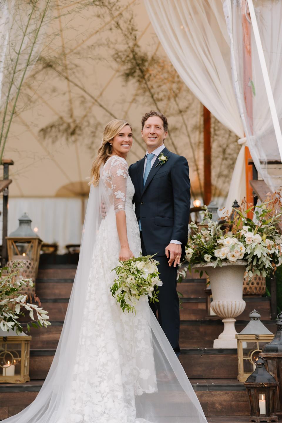 The Bride Wore an Ethereal Lace Dress for Her Formal Garden Party Wedding Overlooking the Long Island Sound