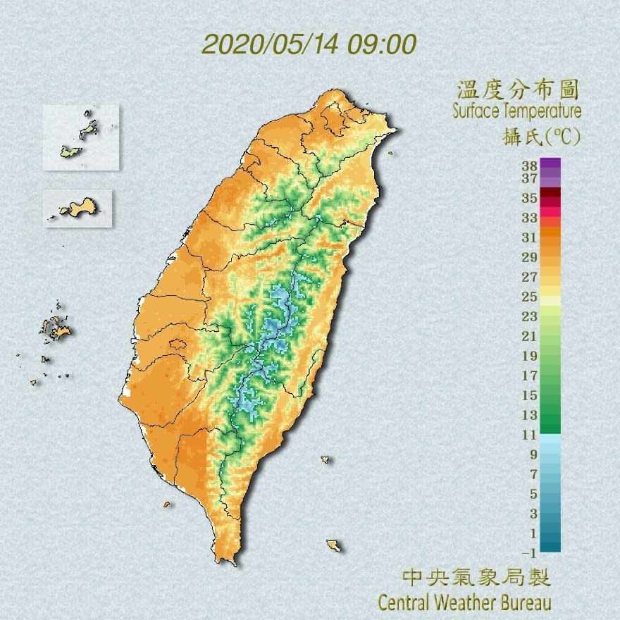 台灣受到颱風影響，各地恐出現高溫。（圖／中央氣象局）