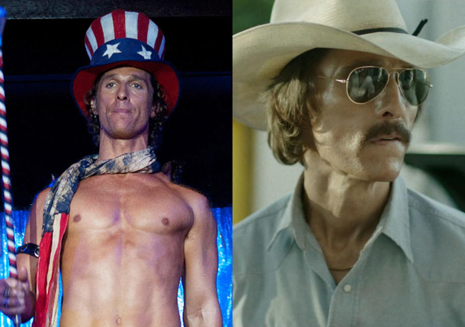 <p>12. Matthew McConaughey Matthew McConaughey's transformation for his Oscar-winning role in Dallas Buyers Club saw the actor pushed to the point of starvation. The already trim star lost a staggering 3 and a half stone to play the role of an AIDs sufferer and called the experience 'a spiritual cleanse'. “It was big transformation … it was a damn spiritual cleanse, man… [but] you’re reminded how often you think about the next meal through the day.” </p>