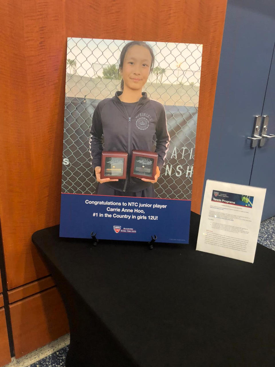 Hoo's photo set up at the USTA Billie Jean King National Tennis Center. Courtesy of her mom, May Voo.