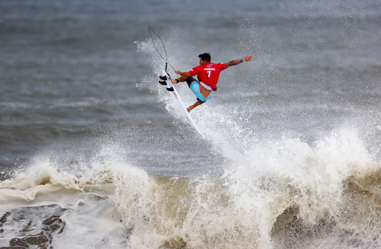 Tokyo 2020 Olympics - Surfing - Men's Shortboard - Semifinal 2 - Tsurigasaki Surfing Beach, Tokyo, Japan - July 27, 2021. Italo Ferreira of Brazil in action REUTERS/Lisi Niesner