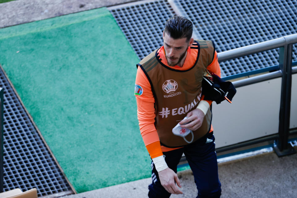 SEVILLE, SPAIN - JUNE 23: David de Gea of Spain is seen during the UEFA Euro 2020 Championship Group E match between Slovakia and Spain at Estadio La Cartuja on June 23, 2021 in Seville, Spain. (Photo by Joaquin Corchero / Europa Press Sports via Getty Images)