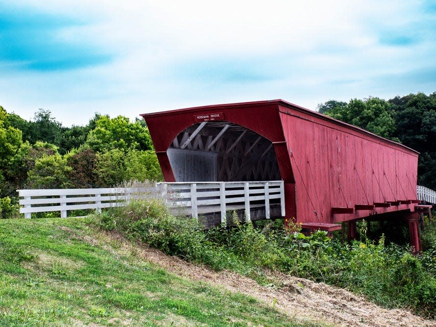 Roseman Bridge, a historic covered bridge built in 1883.