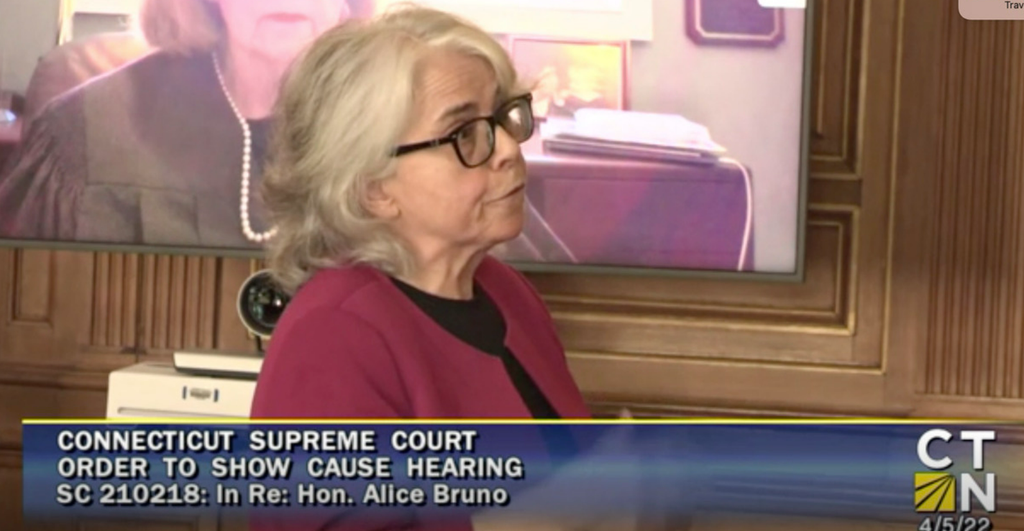 Judge Alice Bruno, a Connecticut Superior Court judge, agreed to an unpaid suspension while she seeks a disability retirement. (Connecticut Network/video screengrab)