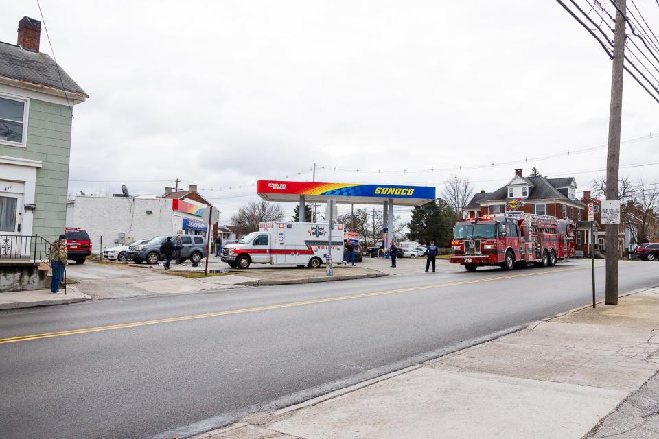 The scene of a shooting at the Sunoco on the 400 block of Broadway, Friday, Feb. 2, 2024, in Hanover Borough.