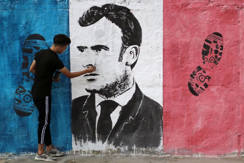 Anti-French President Emmanuel Macron mural in Gaza