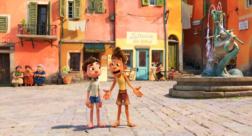Luca (voiced by Jacob Tremblay) and Alberto (Jack Dylan Grazer) are young sea monsters who appear to be human boys on land and have an unforgettable summer in “Luca."