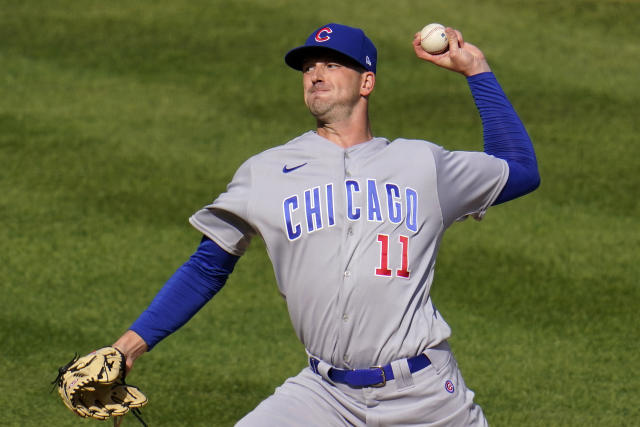 Seiya Suzuki of the Chicago Cubs walks back to the dugout after being  called out on strikes in the second inning of a baseball game against the  Milwaukee Brewers on April 30