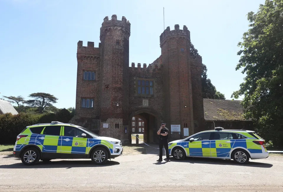 Police guard Lullingstone Castle where a man died agter his boat was pelted with rocks (PA)