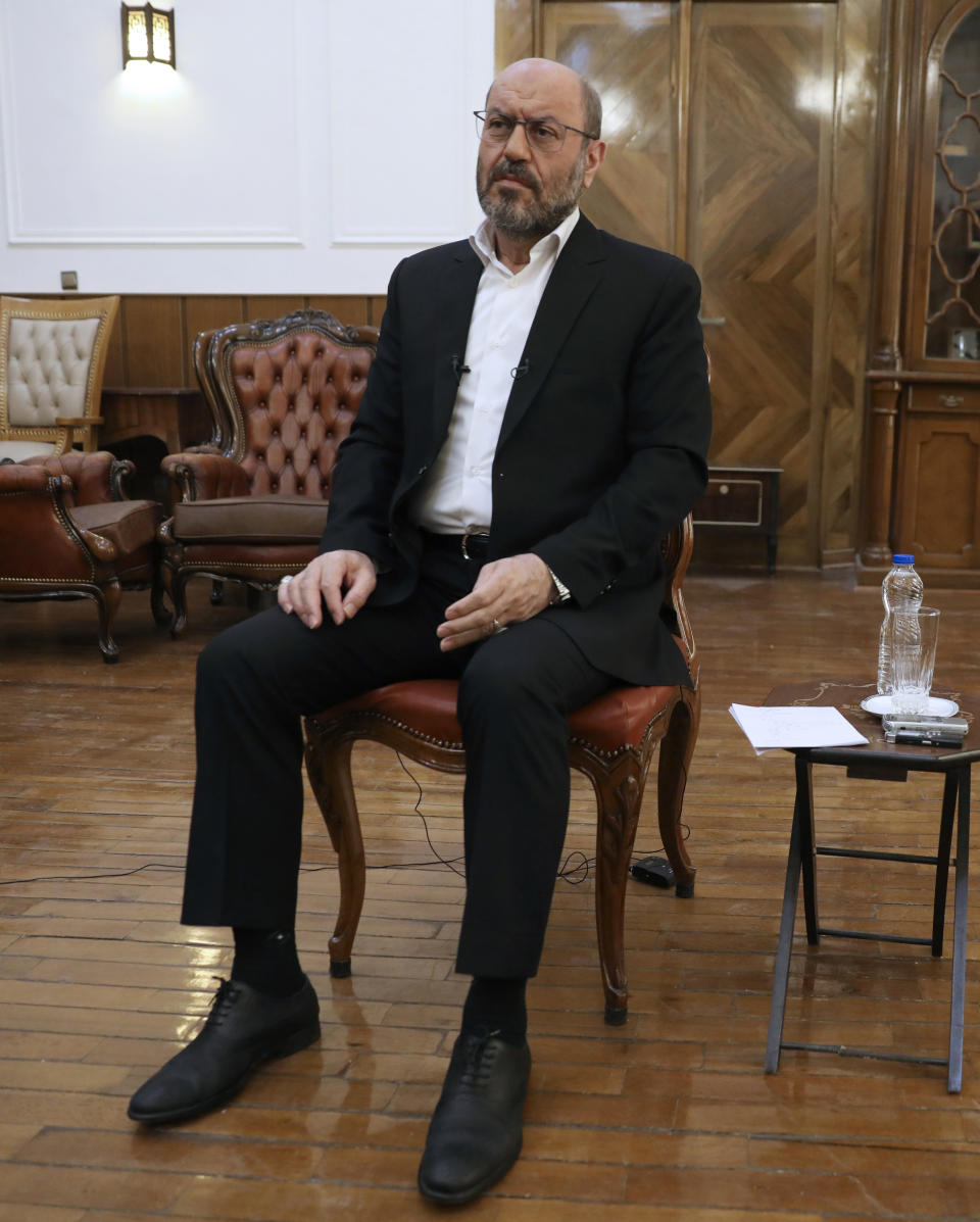 Gen. Hossein Dehghan, a military advisor to Iran's Supreme Leader Ayatollah Ali Khamenei, listens to a question during an interview with The Associated Press, in Tehran, Iran, Wednesday, Nov. 18, 2020. Dehghan said the Israeli strikes were a violation of Syria's sovereignty. Israeli warplanes struck Iran-linked targets in Syria overnight after troops uncovered roadside bombs along the frontier in the Golan Heights, the Israeli military said Wednesday. (AP Photo/Vahid Salemi)