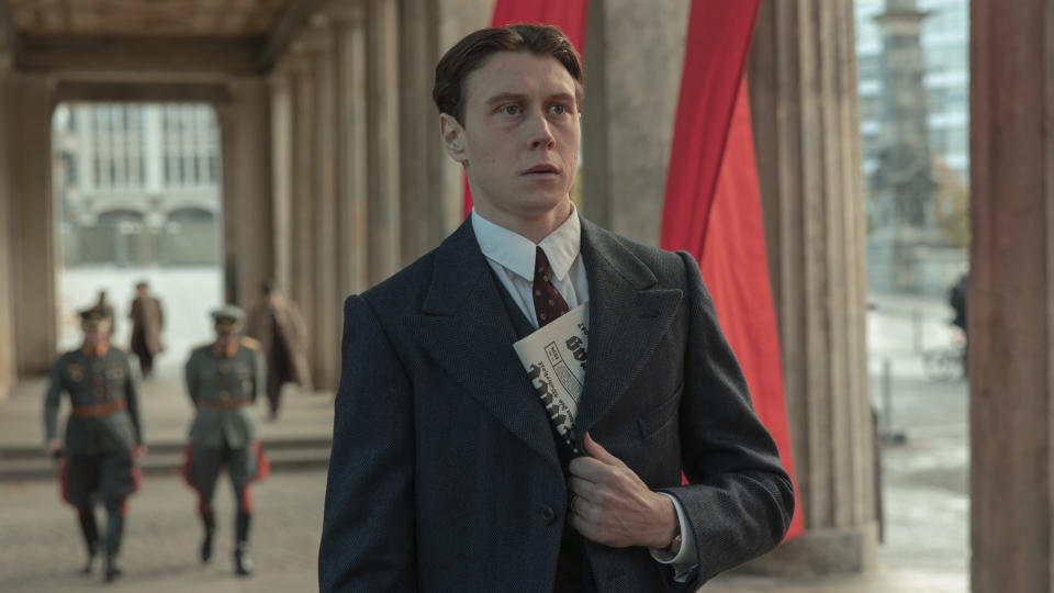 This image released by Netflix shows George MacKay as Hugh Legat in a scene from "Munich: The Edge of War." (Frederic Batier/Netflix via AP)