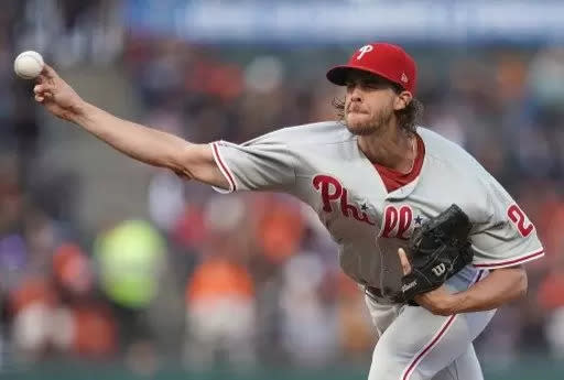 費城人先發投手諾拉(Aaron Nola)表現不若上季，但主場的4場先發仍將防禦率控制在尚可的3.86。法新社