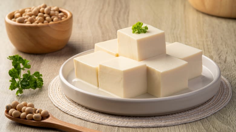 cubes of tofu on plate