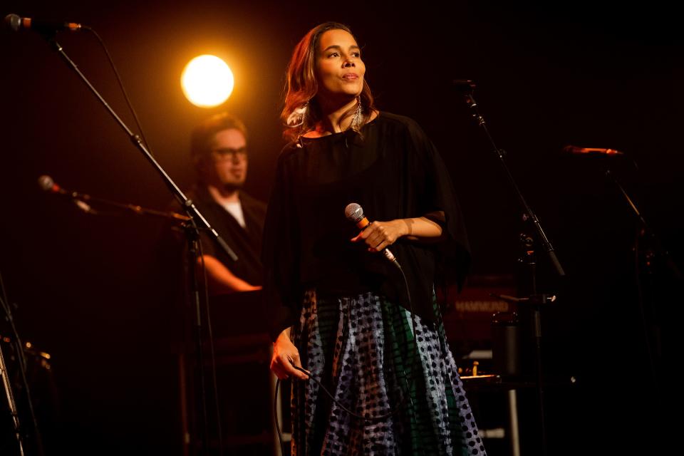 Rhiannon Giddens performs at the Tennessee Theatre during Big Ears Festival in downtown Knoxville on Friday, March 22, 2024.