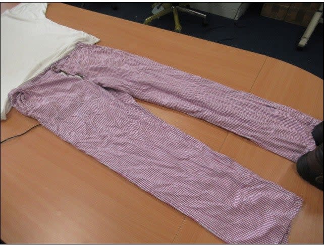 Daniel Khalife’s red and white chequered trousers (Met Police)