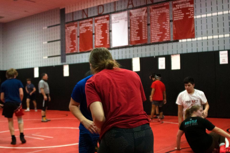 Freshman wrestler Kayla Husti-Luca attends wrestling practice at Souderton High School on Thursday, Jan. 6, 2022. 