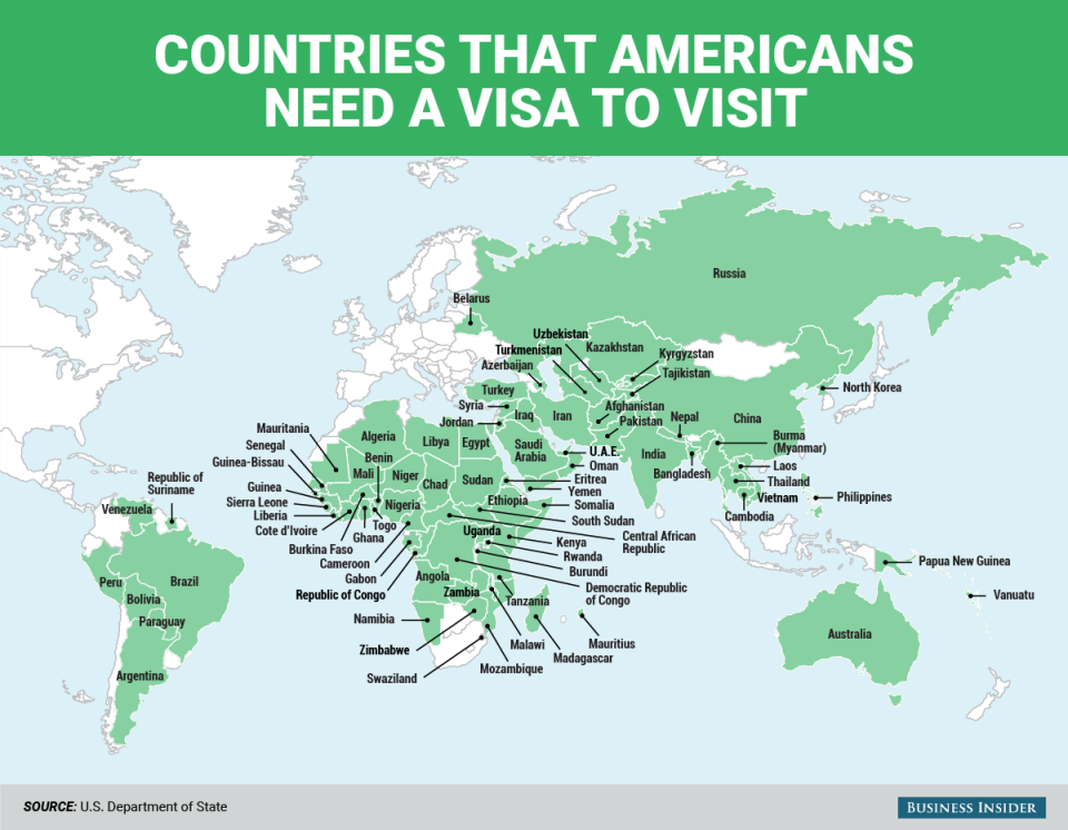Countries That Require Visa Map