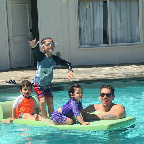 <p>Sarah Shahi Instagram</p> Steve Howey with his kids, William Violet and Knox