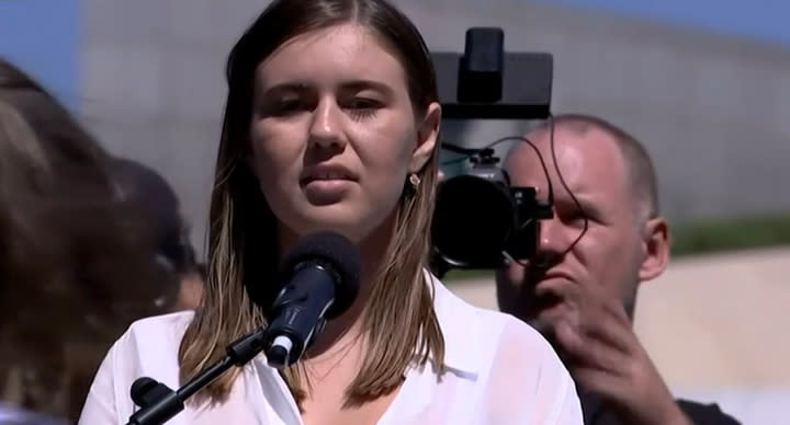 Brittany Higgins spoke at the March 4 Justice in Canberra. Source: ABC