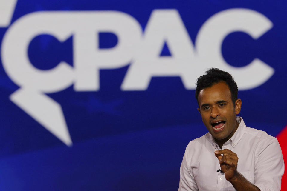 Author Vivek Ramaswamy speaks at the Conservative Political Action Conference (CPAC) in Dallas, Texas, U.S., August 5, 2022.  REUTERS/Brian Snyder