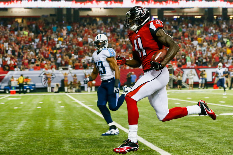 Julio Jones is running with the Titans for real now.  (Photo by Kevin C. Cox/Getty Images)