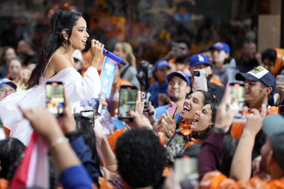 FILE - Becky G performs on NBC's "Today" show at Rockefeller Plaza on Aug. 25, 2023, in New York. Growing up on the border between Mexico and the United States, Becky G spoke English, but sang corridos, boleros and mariachi in Spanish. All her life she dreamed of an album that would honor her family’s roots and delve into those genres that she enjoys so much. (Photo by Charles Sykes/Invision/AP, File)