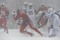 <p>Buffalo Bills’ Kelvin Benjamin, second from left, makes a catch during the first half of an NFL football game against the Indianapolis Colts, Sunday, Dec. 10, 2017, in Orchard Park, N.Y. (AP Photo/Adrian Kraus) </p>