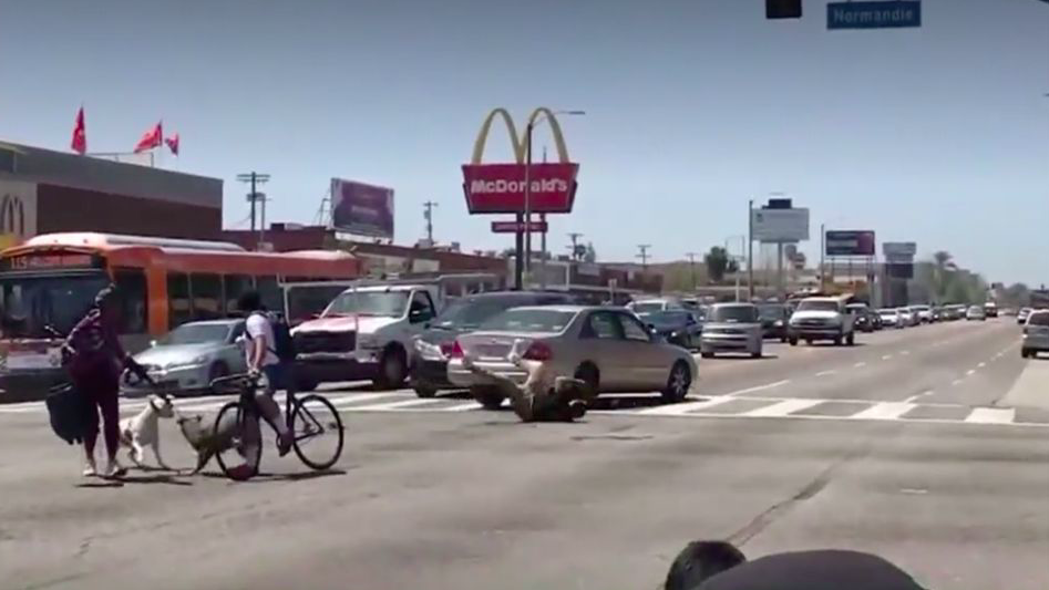 <em>The driver of the car sped off after hitting the man at the vigil for a cyclist (KTLA)</em>