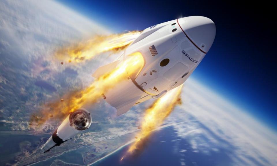 An illustration shows the Crew Dragon capsule and Falcon 9 rocket.