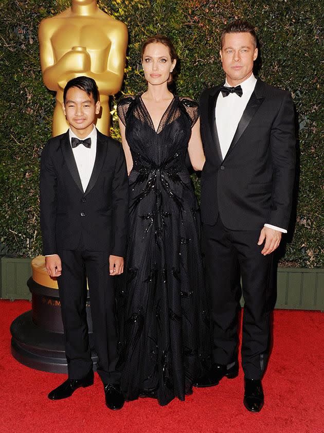 Brad and Angelina with Maddox. Source: Getty Images.