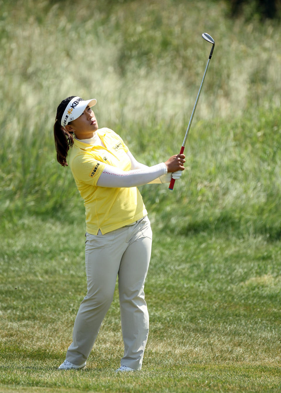 KOHLER, WI - JULY 08: Amy Yang of South Korea hits her third shot on the par 5 10th hole during the final round the 2012 U.S. Women's Open at Blackwolf Run on July 8, 2012 in Kohler, Wisconsin. (Photo by Andy Lyons/Getty Images)