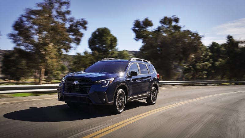 A photo of a dark blue 2023 Subaru Ascent. 