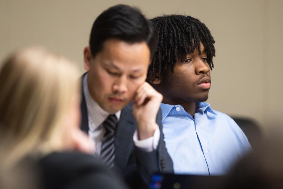 Rashan Jordan, right, pictured with his, attorney Hoai Robinette, was found guilty of first-degree murder in the death of Stanley Freeman Jr.