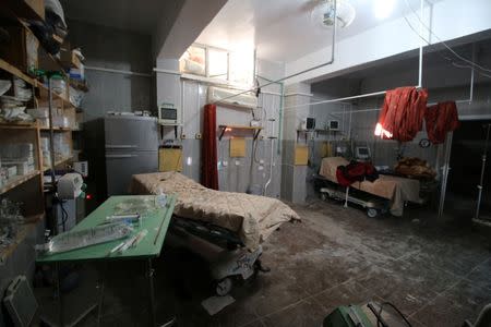 An empty room at a damaged field hospital is seen after airstrikes in a rebel held area in Aleppo, Syria October 1, 2016. REUTERS/Abdalrhman Ismail