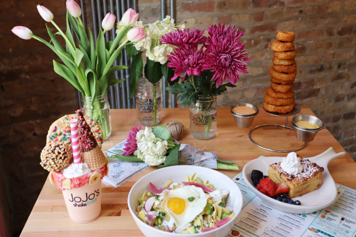 Brunch items, sweet treats and flower bouquets at JoJo's ShakeBar.