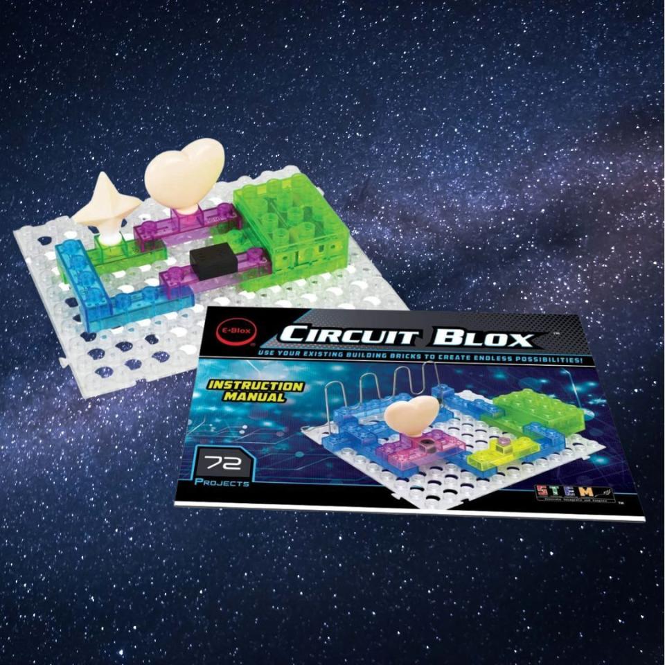 This battery-powered circuit board uses colorful building blocks containing electronic components, such as switches and generators, to build inventions that gradually get more complex.You can buy the circuit board building block set for:$37.20 at Target$29.99 at Amazon