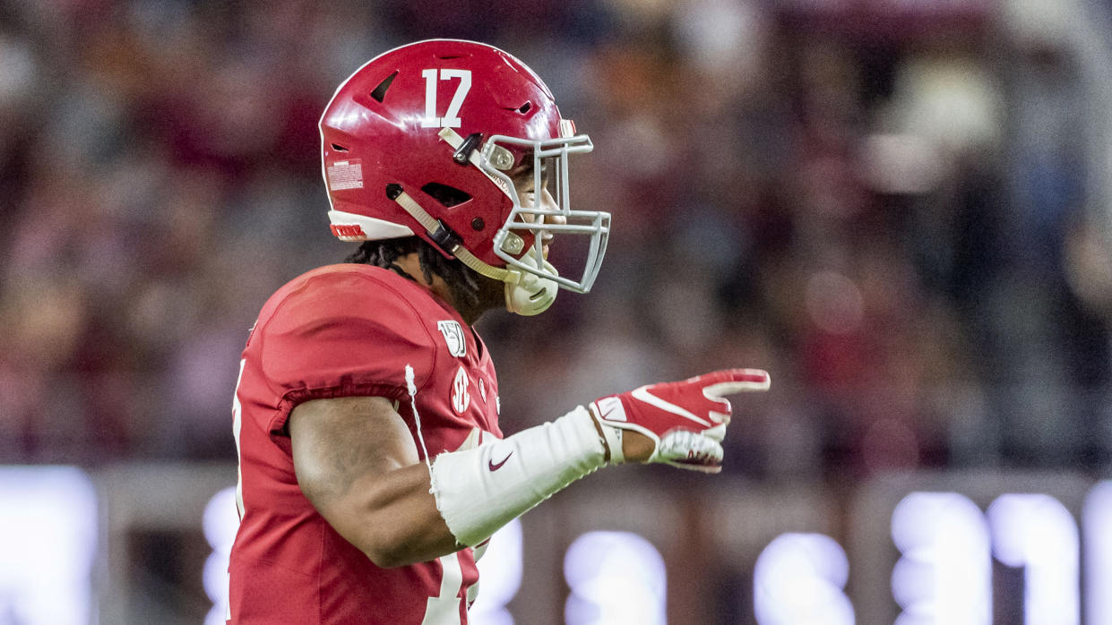 Alabama wide receiver Jaylen Waddle (17) during the second half of an NCAA college football game against Tennessee, Saturday, Oct. 19, 2019, in Tuscaloosa, Ala. (AP Photo/Vasha Hunt)