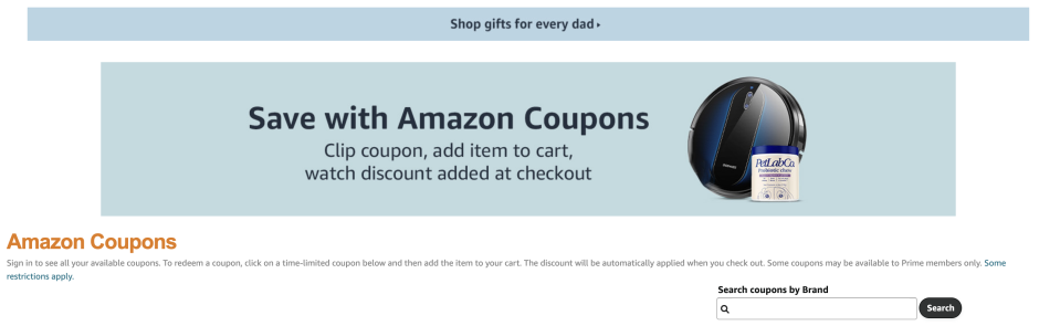 A screenshot of Amazon's coupon page